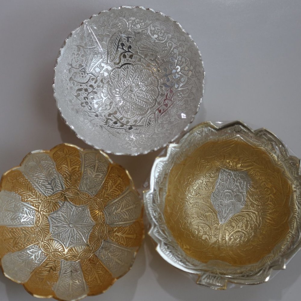 NWT 3 Silver & Silver-Gold Bowls with Spoons